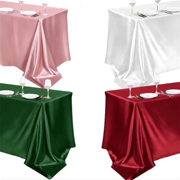 Rectangle Satin Tablecloth Wedding Table Cloth White Bright Silk FabricTable Decoration party Birthday Events Banquet Decor 250213