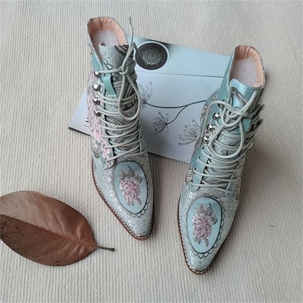 Boots Women ankle boots plus size 2228cm women shoes Chinese style embroidered flowers blue Fortune Flower 7 colours