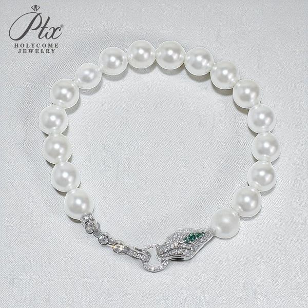 White Pearl Bracelet with Diamond Clasp