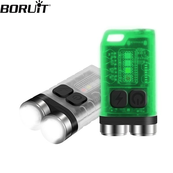 BORUiT V3 Keychain UV LED EDC Flashlight Type-C Rechargeable Work Light Torch with Magnet Waterproof Camping Pocket Lantern