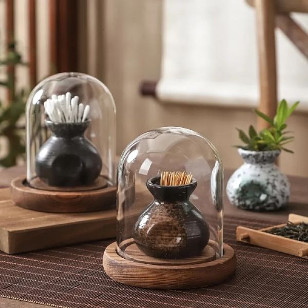 Chinese Ceramic Toothpick Jar Retro Toothpick Tube with Cover Creative Floss Cotton Swab Box Storage Box Set Home Decoration 241231