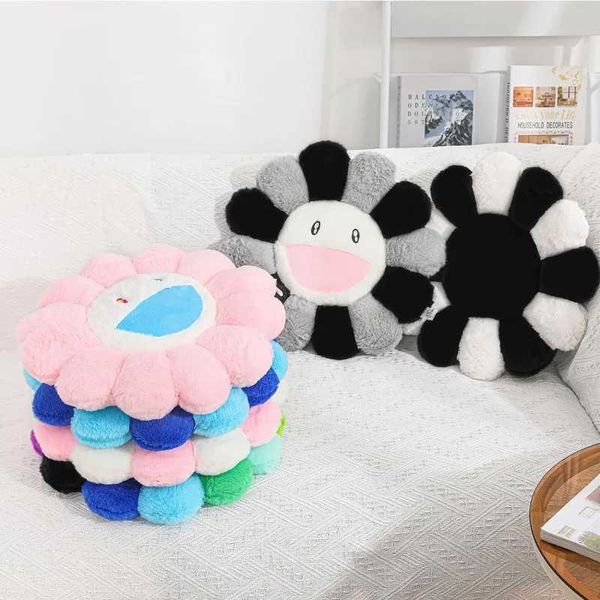 Cozy Sunflower Plush Cushion Cute Flower Face Stuffed Cushion Colorful Rainbow Floor Pillow Sofa Decorative Bedroom AccessoriesXJ250102