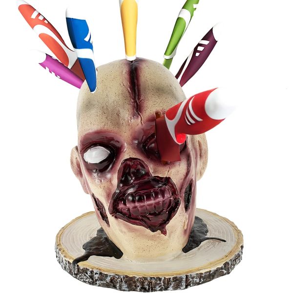 1/2Pcs Skull Knife Holder Kitchen Horror Cutter Holder Resin Tabletop Cutter Storage Rack Halloween Party Decorated Horror Props 250102BJ