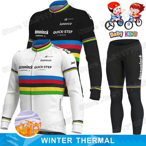 World Champion Kids Cycling Jersey Winter Set Julian Alaphilippe Boys Girls Cycling Clothing Bike Thermal Jacket Suit 250103