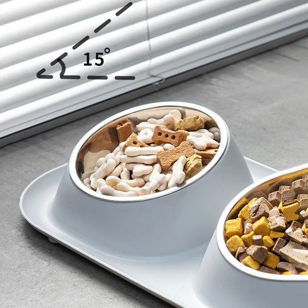 144208 Non-Slip Double Cat Bowl Pet Water Food Feed Dog Bowls Pet Bowl With Inclination Stand Cats Feeder Feeding Bowl Kitten Supplies