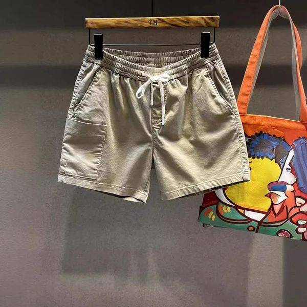 Beach Pants Mens Summer Thin Elastic Waist Khaki Casual Sports Loose Straight Four Points Three Workwear Shorts 250103