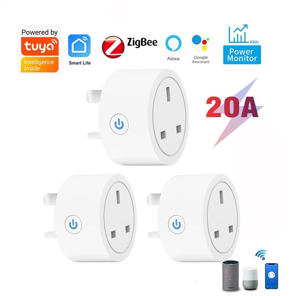 20A Tuya Zigbee Smart Socket UK Plug Adapter Power monitoring with Zigbee Hub for Intelligent Control Support Google Home Alexa 250106
