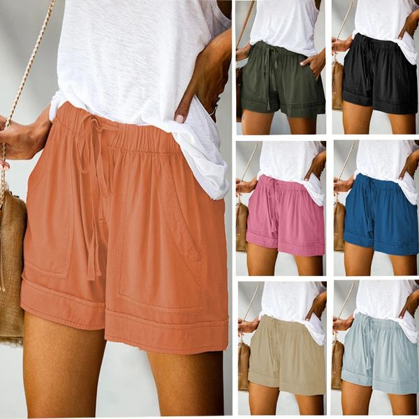 Casual Shorts for Women's 2023 Summer European and American High Waisted Lace Up Loose Twill Wide Leg Pants