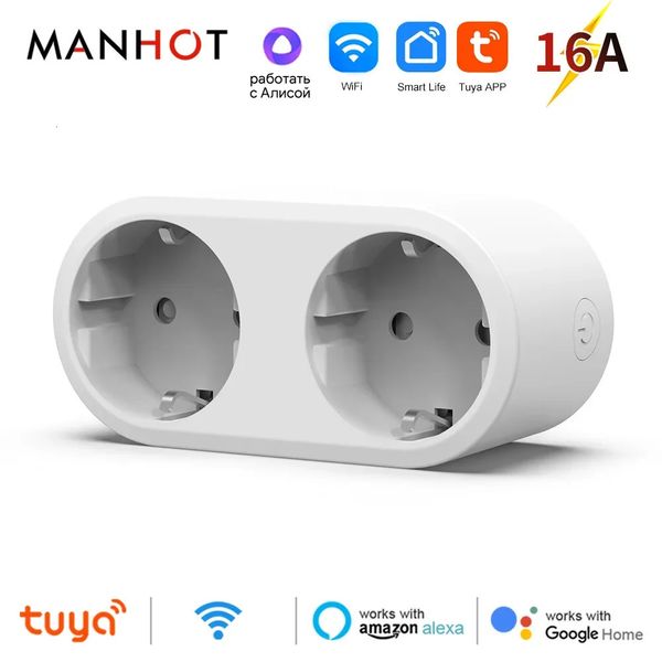 Tuya WIFI smart EU Electrical Dual Plug 2 in 1 Socket European Standard 16A 240V Travel Power Adapter Socket Conversion Adaptor 250106
