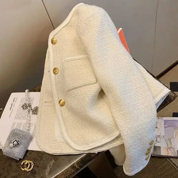 Metal Buttons Temperament Elegant Black Coats Woman Short Fashion Winter Women's Jackets Korean Style White Tweed Jackets