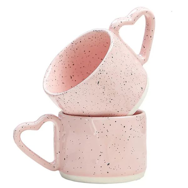 300ml Ins style Ceramics Mug Breakfast milk oatmeal cup Love Heart shape handle Coffee Water cups Valentines Day gifts 250109