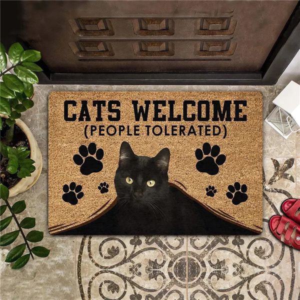 CLOOCL Entrance Doormat CATS WELCOME PEOPLE TOLERATED Printed Flannel Polyester Rugs Home Decor Kitchen Bedroom Mats 250106