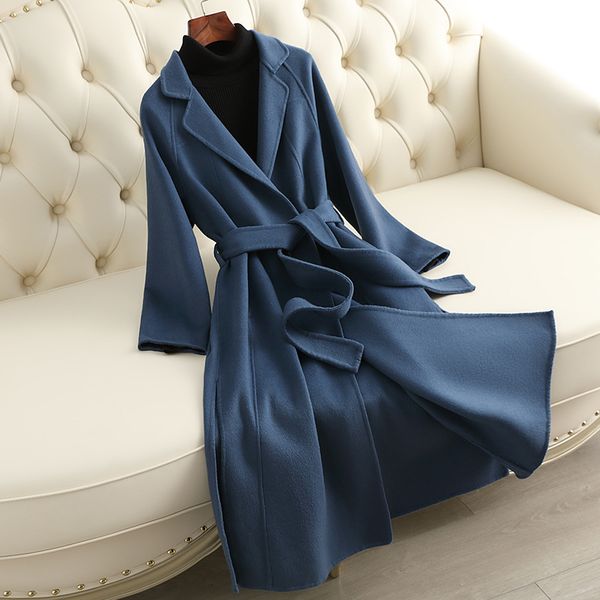 D5069 Specially for autumn and winter long double-faced wool coat for women loose over the knee large size wool coat