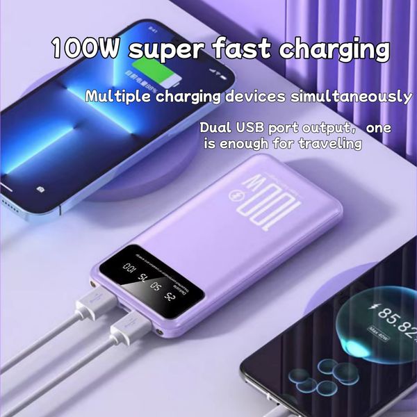 Power Bank 100w 100000mah 2025 Super Fast Charging With LED Lighting Portable External Power For Iphone15 14 Samsung Xiaomi