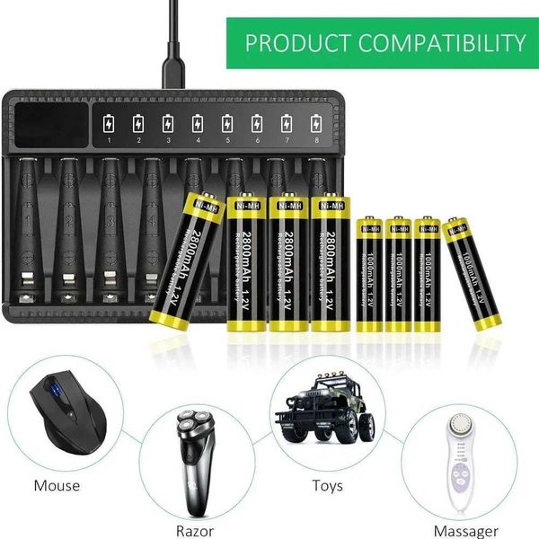 New Arrival Intelligent Smart Battery Charger LED Display for 1.5V AA/AAA NiMH Rechargeable Batteries 8 Slots Lithium Battery Charger T250114