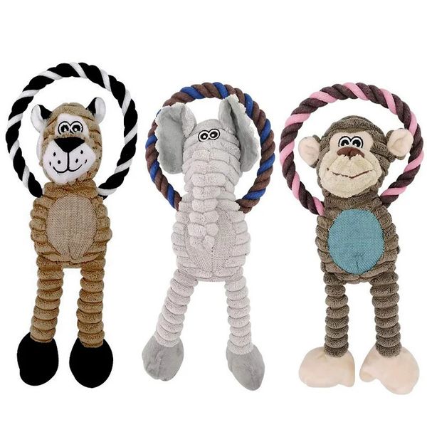 Fun Dog Toy Monkey Shape Corduroy Chew For Dogs Puppy Squeaker Squeaky Plush Pet Training Accessories Elephant 250115BJ