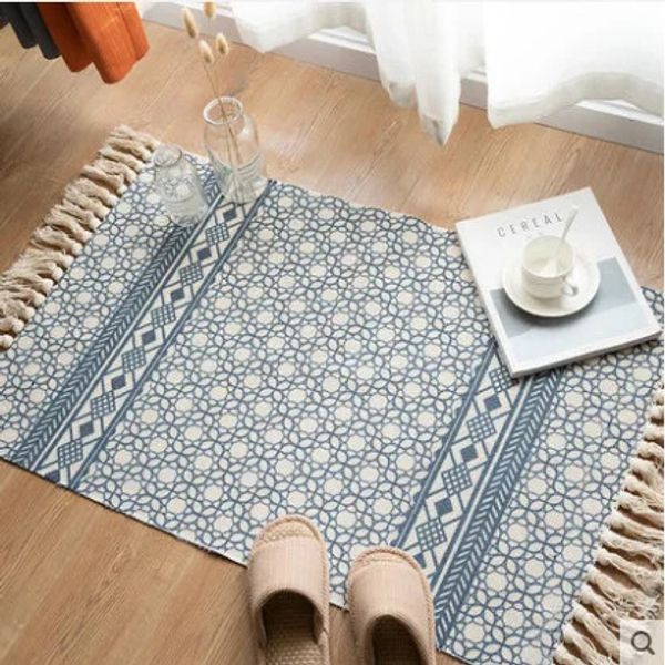 Nordic Cotton And Linen Rug Floor Ethnic Style Carpet Door Tassel Foot Small Bedroom Non-slip Geometric For Living Room 250115BJ