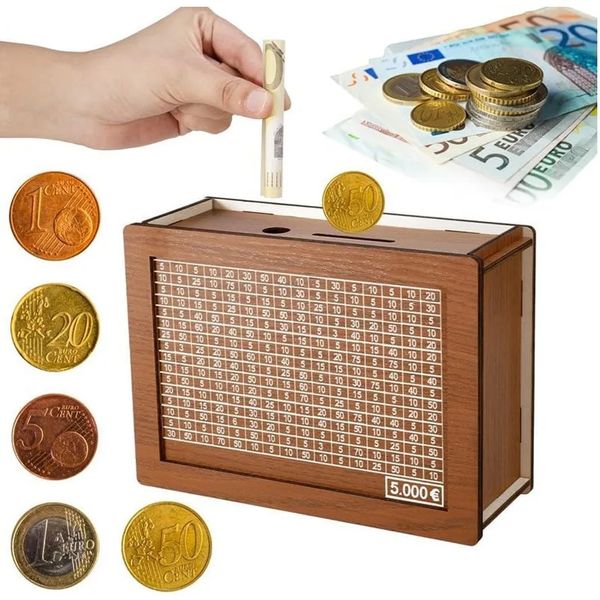 1000/2000/3000/5000/10000 Euro Money Box Wooden Piggy Bank with Reusable Money Box with Saving Goal and Numbers Boxes 250114BJ