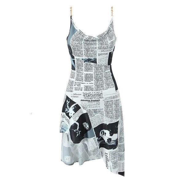 YENKYE New Women Newspaper Letter Print Irregular Hem Sg Dresses Fashion Backless Thin Straps With Chain Summer Sexy Dress, As picture
YENKYE New Women Newspaper Letter Print Irregular Hem Sg Dresses Fashion Backless Thin Straps With Chain Summer Sexy Dress, As picture