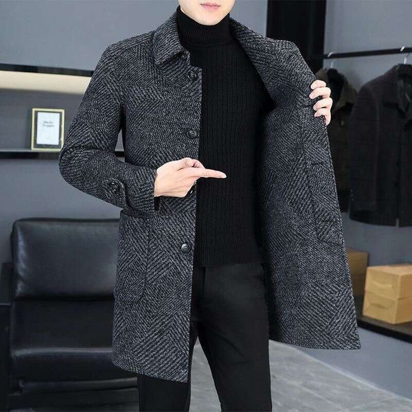Winter Thick Double-Sided Men's Mid To Long Fashion Single Breasted Business Casual Woolen Coat Trend