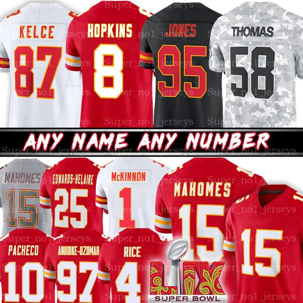 Super Bowl 15 Patrick Mahomes Football Jersey Travis Kelce Xavier Worthy Harrison Butker Trent McDuffie Jaylen Watson Justin Reid Clyde Edwards-Helaire Skyy Moore