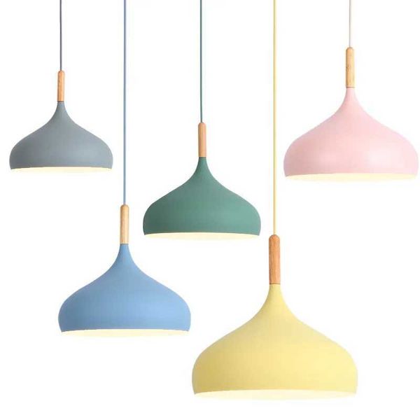 Nordic Colored Chandelier Wooden Pendant Light Bedroom Living Room LED Lamp Single Head Aluminum Children Room Lighting Fixture Z250120