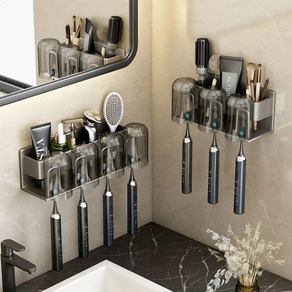 Wall-Mounted Toothbrush Rack Punch-Free With Mouthwash Cup Storage Household Wall-Mounted Electric Toothbrush Rack 250117