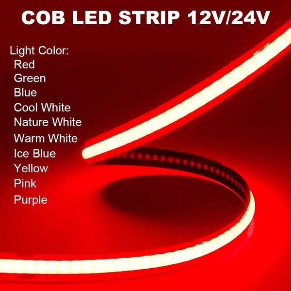 12V 24V COB LED Strip Light 320LEDs/Chips/M High Density Linear Red Green Blue Warm White Cool White Flexible LED Tape Lighting X250801
