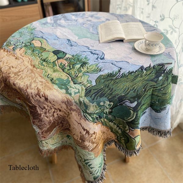 2025 Art Table Cloth Fringed Graffiti Decoration Retro Tablecloth Blanket R-1
