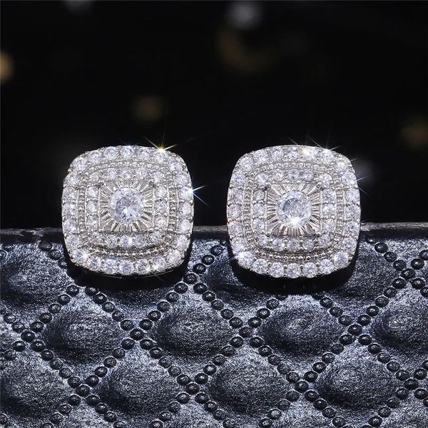 925 Sterling Silver Cubic Zirconia Stud Earrings for Princess Square Shape Versatile Style Fancy Gift Women Earring Jewelry 250729