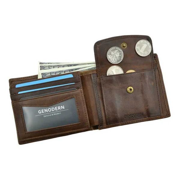 Cow Leather Men Wallets With Coin Pocket Vintage Male Purse Function Brown Genu…