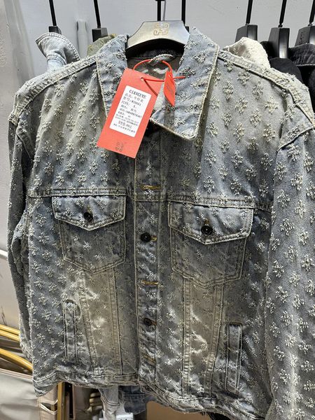 Spring Autumn Jacquard Pattern Mens Denim Jackets Loosen Fit Vintage Jeans Coat…