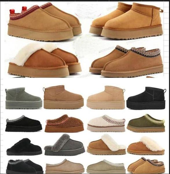 Women Tasman Slippers Chesut Fur Slides Sheepskin Shearling Tazz New Mules Ultra Mini Platform Boots Slip-on Shoes Suede Upper Comfort Fall Winter 987