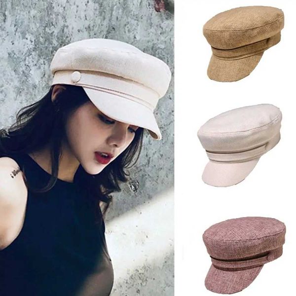 Personality Cotton Linen Women Autumn Flat C Berets Navy Hats Octagonal C