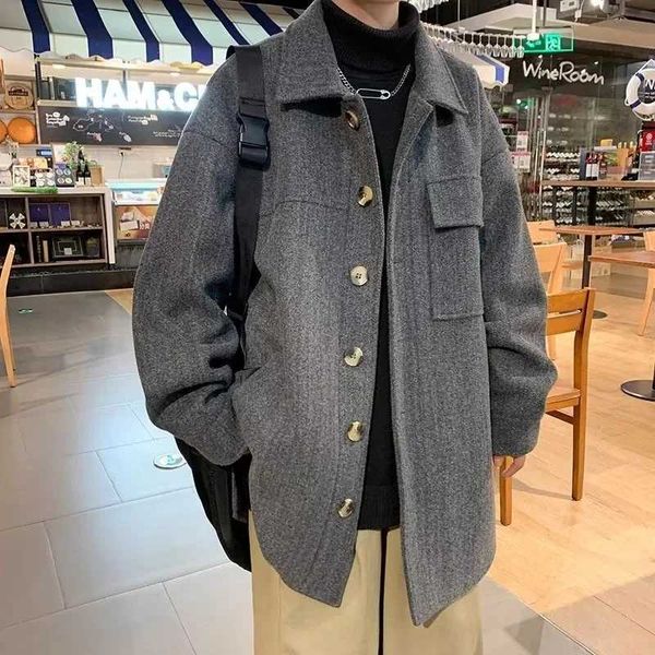 2025 Mens Thickened Mid to Long Woolen Windbreaker for Autumn and Winter Mens Outerwear with a Sense of Fit Youth Woolen Coat XJ250809