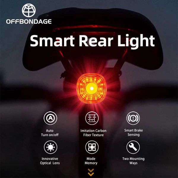 0ffbondage Smart Bicycle Brake Light IP60 Tailight Type-C Bike Tail Rear Light Auto Stop LED Riding Warning Cycling Light Z250809