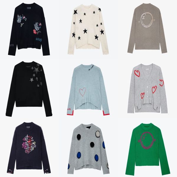 25ss zadigevoltaire top women designer knitted sweater coats new fashion classic style hot letter love embroidery handmade hooked wool knitwear pullover sweaters