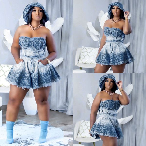 YM5071 Fashion Temperament Denim Large Womens Two Piece Set With Pockets 230509