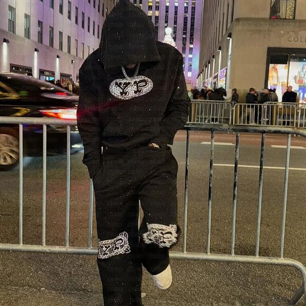 Hoodies Men Gothic Black Pullover Oversized Sweatshirts Retro Harajuku Hooded Jacket Y2K Streetwear Top Cloth