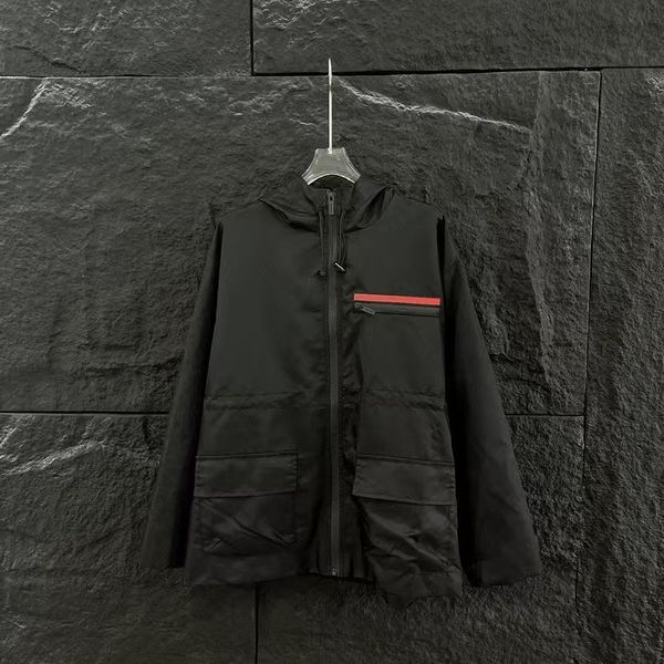 Designer Spring and Autumn Women's Medium to Long Coat Hoodie Classic Triangle Logo Waistband Slimming Pocket Design S-L