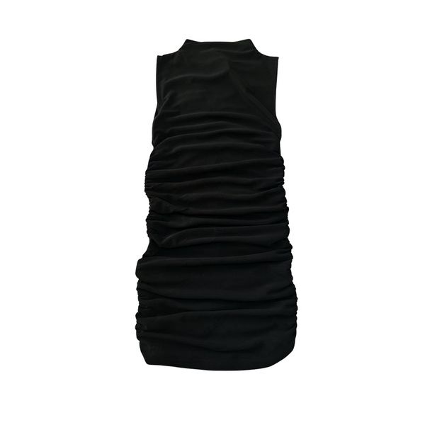 French elegant temperament sleeveless one-piece mid length pleated hip hugging slimming dress