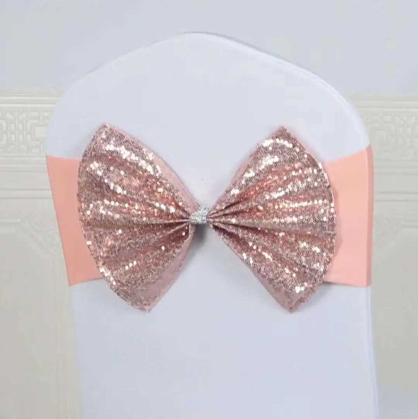 10pcs Chair Sashes Big Bow Tie Spandex Sequin Bands Butterfly Knot for Wedding Birthday Party Reception Banquet Event Decorations X250813
