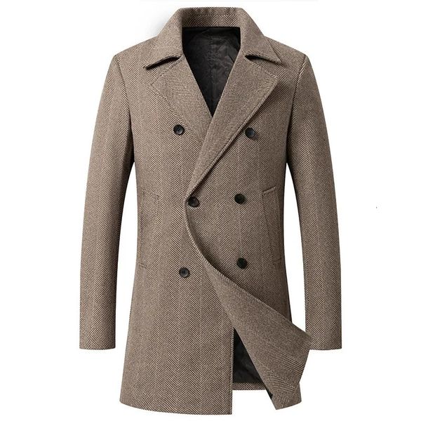 Winter Men Double Breasted Business Casual Woolen Coats Cashmere Warm Trench Long Jackets High Quality Male Overcoats