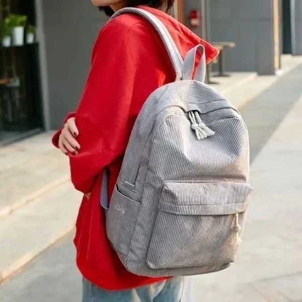 Minimalist Trendy Striped Backpack Large Capacity Casual Korean Edition Student Backpack Travel Bag Four Seasons Edition XJ250814-image