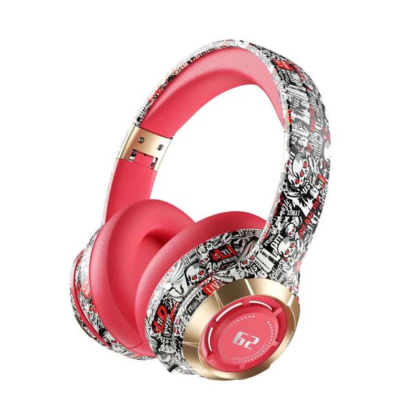 New Head-mounted Bluetooth Earphones Wireless Headset National Trend Graffiti Luminous Stereo Music Sports
