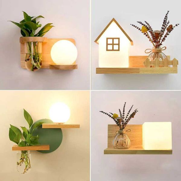 Modern Wooden Lamp Led Wall Lamps Nordic Personality Creative Green Plant Pot Home Decor Living Room Aisle Loft Lighting Fixtures X250815