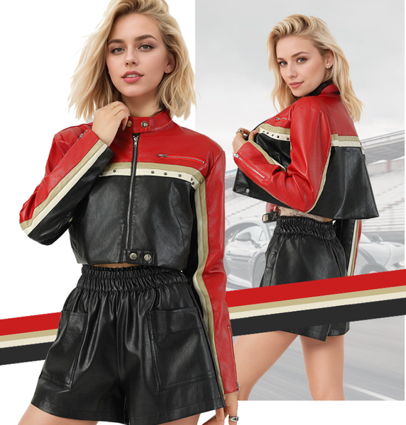 Fashion Leather Jackets Casual Riding Short Coats Fall Autumn Women Hoodies Slim Zipper PU Leather hot girl motorcycle Jacket Ladies Clothes