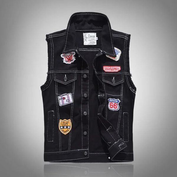 Men's White Denim Vests Waistcoats Jackets Fashion Male Slim Fit Coats Street Wear Holes Jeans Size S5XL