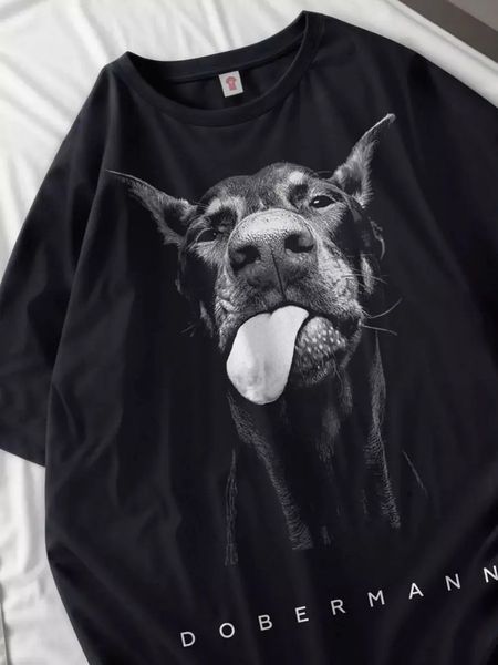 Doberman TShirt Dog Prints Cotton Tops Summer ONeck Oversize T Shirts Casual Short Sleeve Tees Street Woman Clothes
