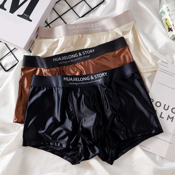 3Pcs Breathable Thin Satin Silk Boxer Briefs Seamless Mid Waist Ice Silk Boxers Underpants Smooth Underwear for Men Daily W250819